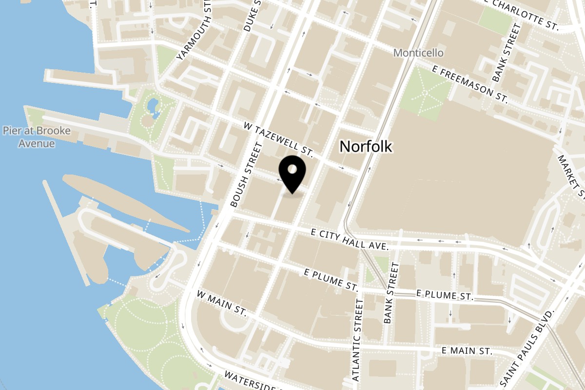 Map showing the location of Pokey on 215 Granby St in Norfolk